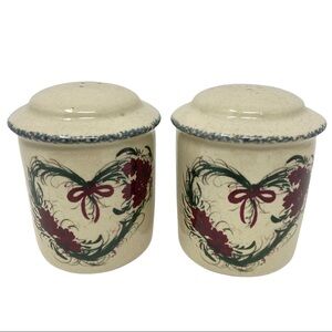 Casey Pottery. Burgundy Floral Design Salt & Pepper Shakers. Hand Made. Vintage